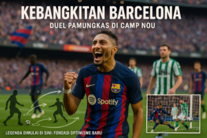 alt_text: Raphinha memimpin serangan Barcelona melawan Real Betis, memicu semangat kebangkitan tim.