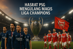 alt_text: PSG merayakan kemenangan, pemain mengangkat trofi Liga Champions dengan penuh sukacita.