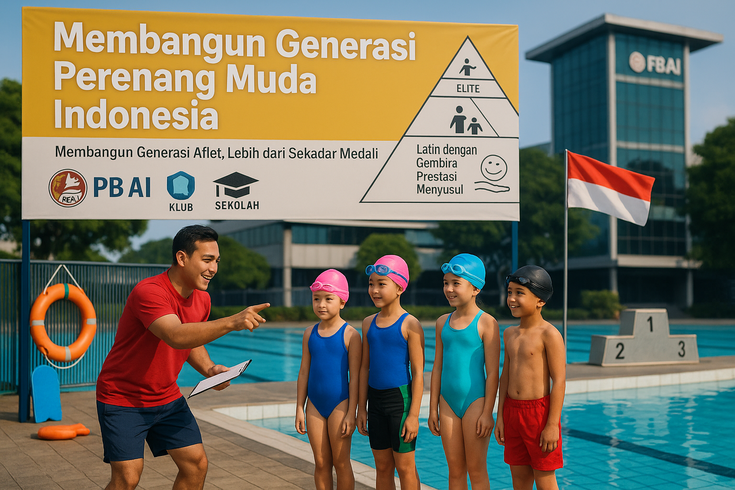 alt_text: Perenang muda berlatih dengan teknologi baru dari PB AI, mendorong terobosan dalam pelatihan.