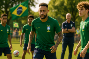 alt_text: Neymar berlatih lagi, Brasil siap menunjukkan performa terbaiknya di lapangan.